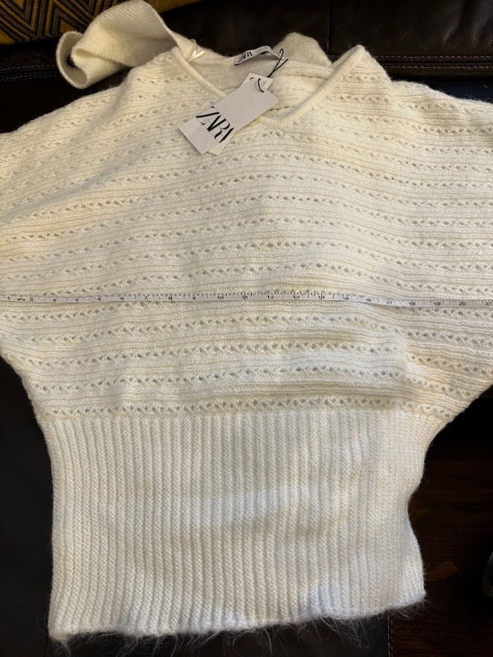 NWT Zara Off-White Sweater with Tie Neck, Large - Picture 15 of 15